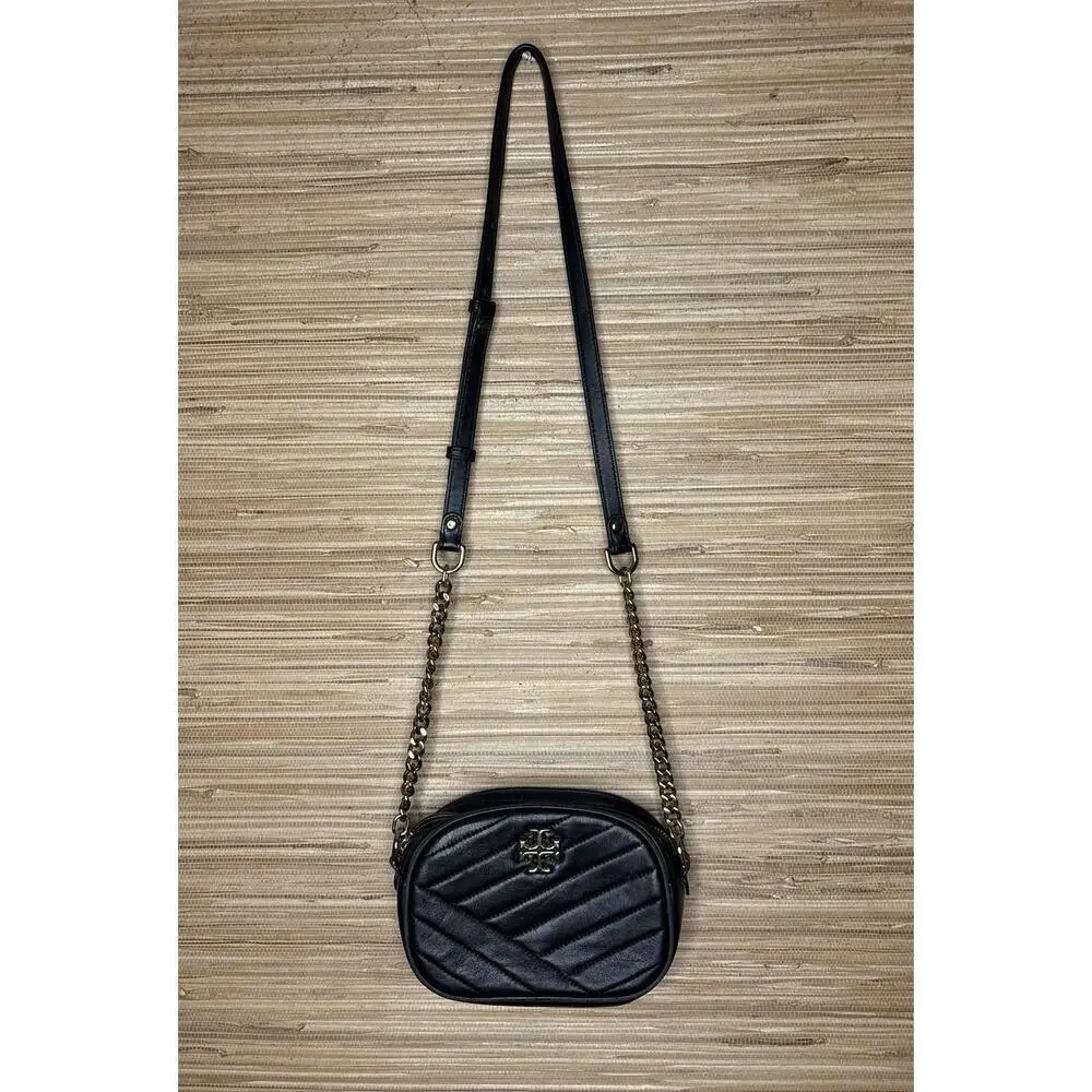 Tory Burch Kira Chevron Small Camera Bag Black 8” x 6”